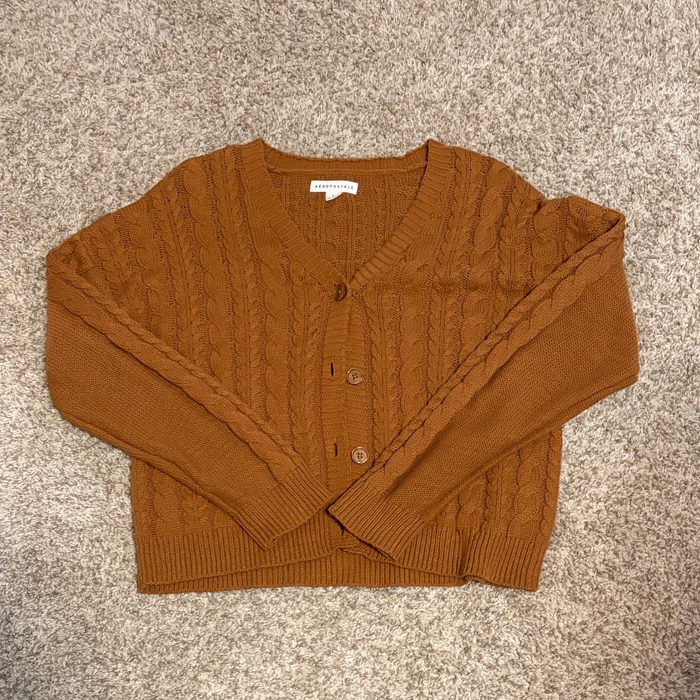 Aeropostale Cable Knit Cardigan - Tan
